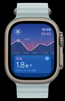潮汐 app 顯示漲潮、落潮、高潮和低潮情況。