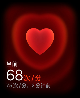 Apple Watch Ultra 2 屏幕上顯示當前心率和兩分鐘前的心率。