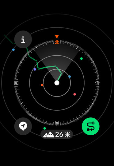 指南針 app 顯示徒步者的行進軌跡。