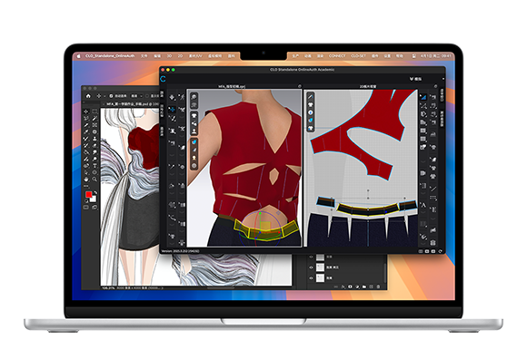 MacBook Air 屏幕上顯示兩個(gè)打開(kāi)的設(shè)計(jì)類軟件。