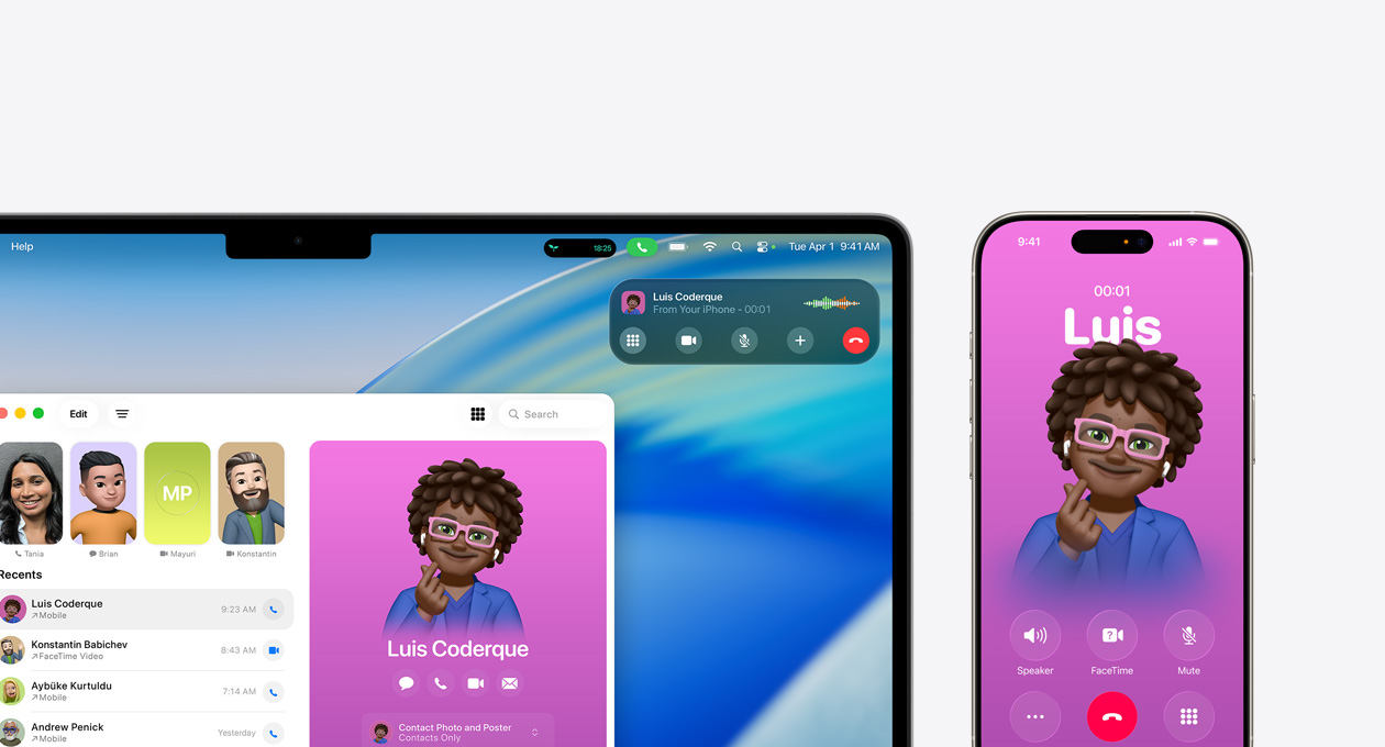 Mac 設(shè)備，屏幕顯示全新電話 app。