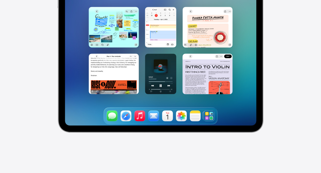 iPad 屏幕展示 Exposé 功能。