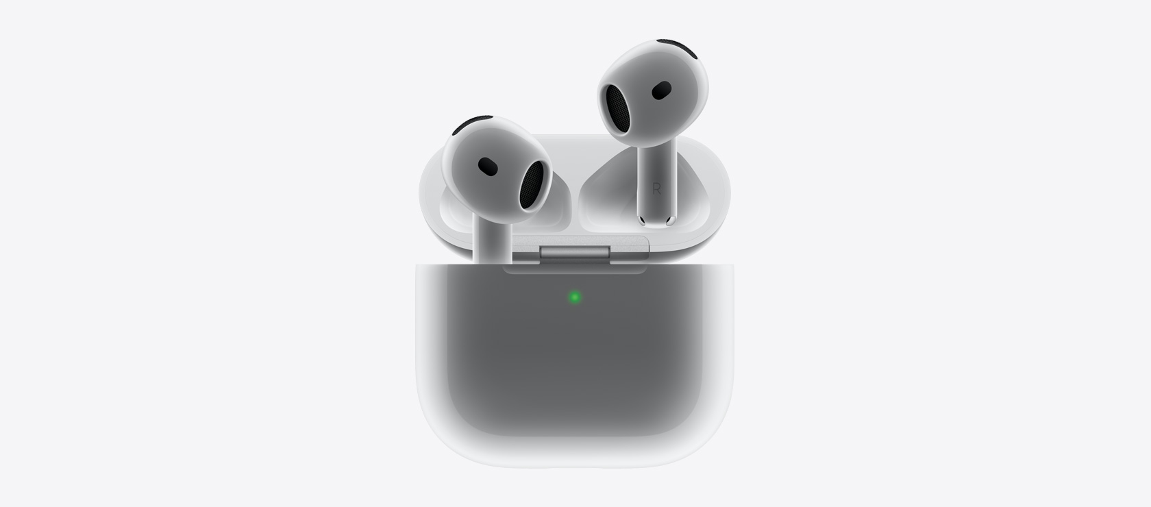AirPods 4 裝入充電盒時的畫面。