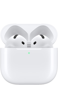 AirPods 放在充電盒內(nèi)，盒蓋打開。