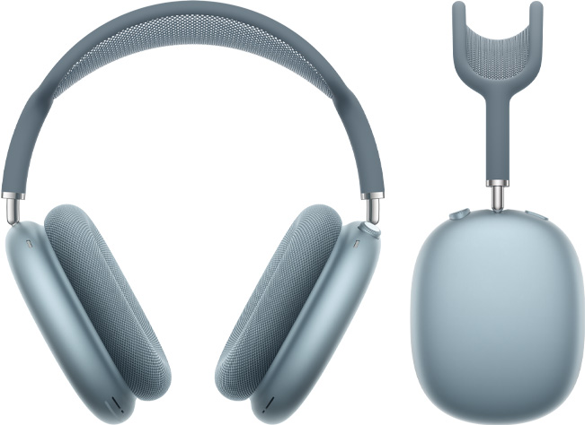 藍(lán)色 AirPods Max 的正面圖和側(cè)面圖