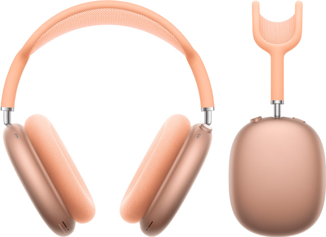 橙色 AirPods Max 的正面圖和側(cè)面圖