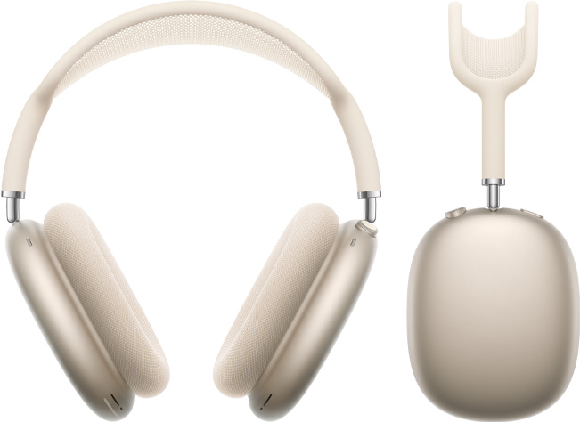 星光色 AirPods Max 的正面圖和側(cè)面圖