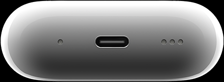 MagSafe 充電盒的底部，展示內(nèi)置的三個(gè)揚(yáng)聲器孔。