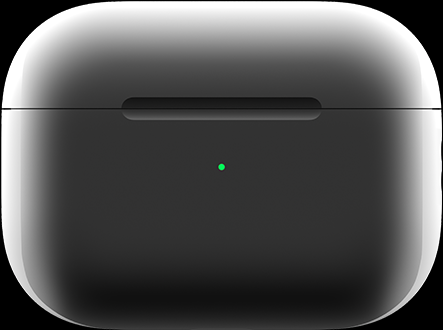 MagSafe 充電盒中心位置呈現(xiàn)綠燈，表明充電盒已充滿(mǎn)電。