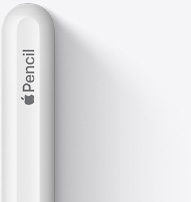 圖片展示 Apple Pencil 第二代的尾部，具有圓潤(rùn)的末端、Apple 標(biāo)志和 Pencil 字樣。