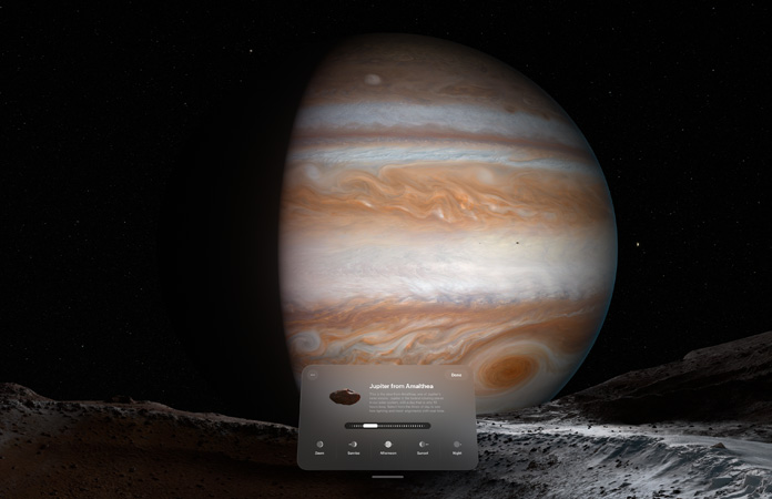 Apple Vision Pro 環(huán)境里，局部被暗影覆蓋的木星。